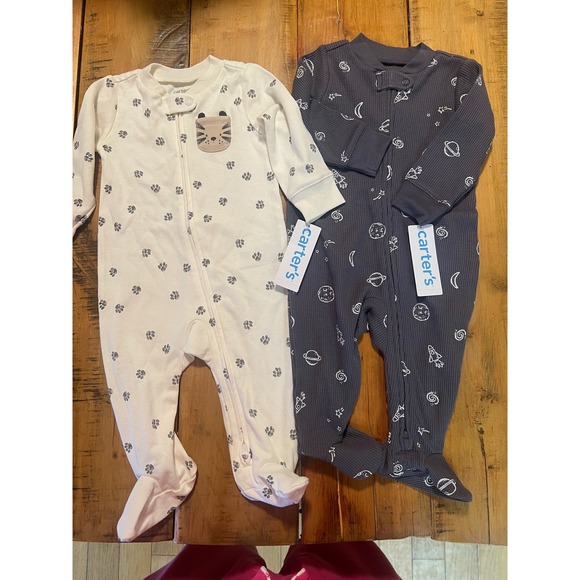 Carter's Baby Footed Pajamas 2-Pack Sleepers Tiger Space Infant Kids 6 months - Picture 1 of 3